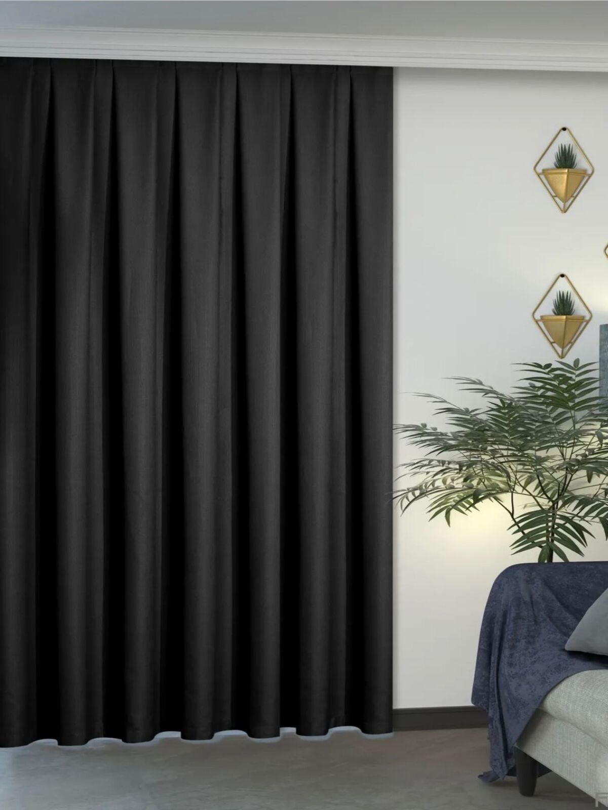 2721c465-b38e-4866-be55-403afc08afb8 Siyah Renk Keten Dokulu Fon Perde - Görsel 1