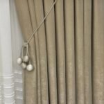 Kadife Dokulu Lüks Fon Perde Bej